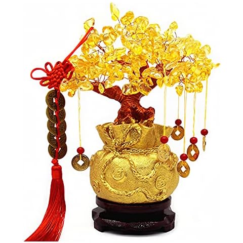 Colorsheng Feng Shui Yellow Quartz Crystal Tree, Bonsai Style Money Trees Decoration for Luck and Wealth (Purse) Cover