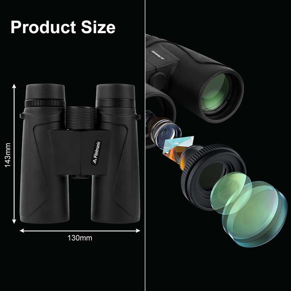 Flintronic Binocolo Professionale, 12x42 HD Binocolo impermeabile, Binocoli Compatto BAK4 Prisma e FMC Obiettivo, Binocoli Pieghevole con Adattatore per Caccia, Visite Turistiche, Birdwatching