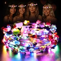 LED Blumenkranz Kopfschmuck Beleuchtet Blumen Lichterkette Haarschmuck Damen Kinder Leuchtkranz, Mehrfarbig Haarreifen schmuck für Hochzeiten, Feste, Karneval, Partys, Maskeraden und Konzerte