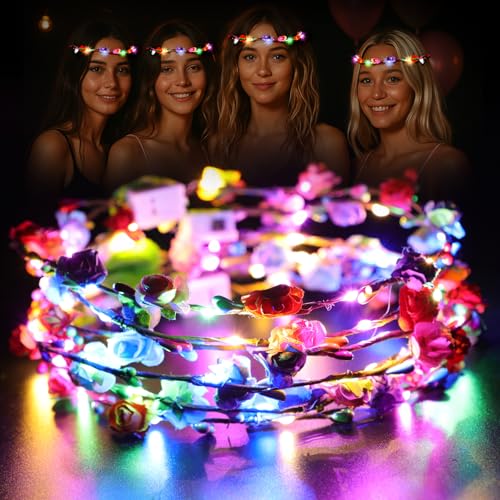 Coroa de flores LED com grinaldas luminosas acessório para o cabelo para mulheres e crianças faixa de cabeça multicor adequada para Halloween, casamentos, festas, carnaval, festas, bailes de máscaras