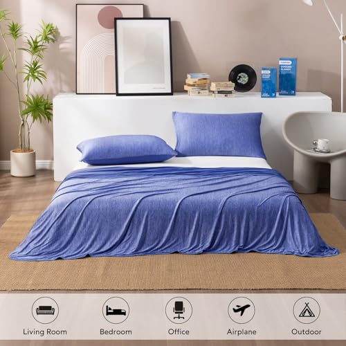 Image of HOMFINE Cooling Blanket for Hot Sleepers Twin Size, Dark Blue 60 inchx80 inch | Dual-sided mica nylon cool, Q-Max 0.439 instant cool, Lightweight & breathable for night sweats & menopause, Machine washable
