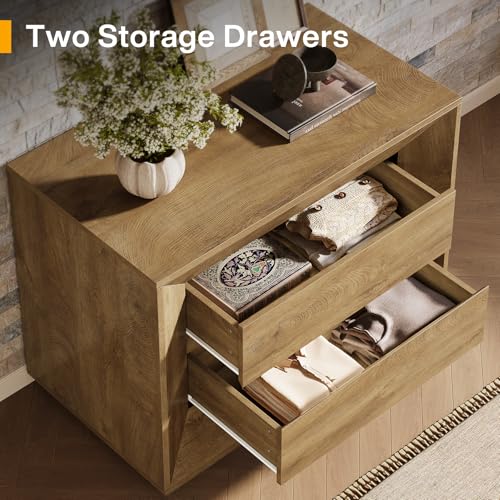 Image of Tribesigns Large Nightstand, 35.43 inch Wide Oversized Night Stand with 2 Drawers, Farmhouse Bedside Side End Table for Bedroom, Living Room