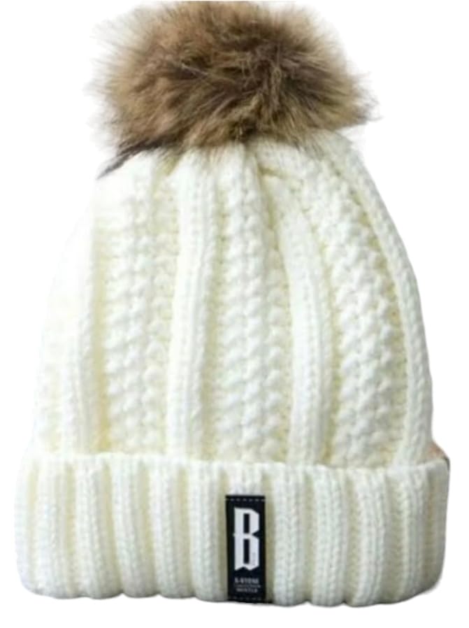 Touca Feminina Forrada de Pelinho Com Pompom Gorro de Inverno Cha...
