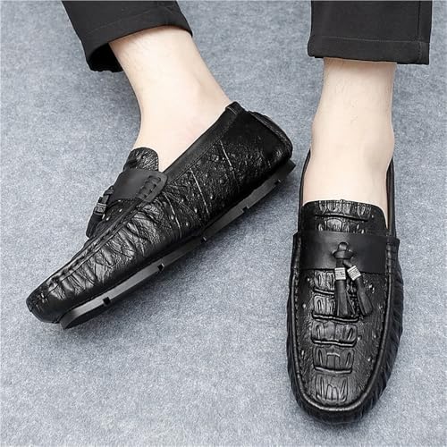 Mens Crocodile Print Tassel Loafers Slip On Round Toe Driving Shoes Flexible Lightweight Walking Casual Comfortable2