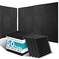 50 Pack Sound Proof Foam Panels for Walls, 2 X 12 X 12 Inches Acoustic Foam Panels, High Density Acoustic Panels Sound Absorbing, Noise Cancelling Studio Wedges, Black (NOT INCLUDE ADHESIVE)