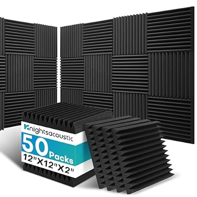 50 Pack Sound Proof Foam Panels for Walls, 2 X 12 X 12 Inches Acoustic Foam Panels, High Density Acoustic Panels Sound Absorbing, Noise Cancelling Studio Wedges, Black (NOT INCLUDE ADHESIVE)