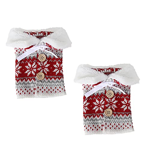 WERTSWF 2 gestrickte Weinflaschen-Abdeckung mit Weihnachts-Elch-Schneeflocken, Kunstfellkragen für Champagnerflaschen, Mantel für Weihnachten, Winter-Tischdekoration Cover