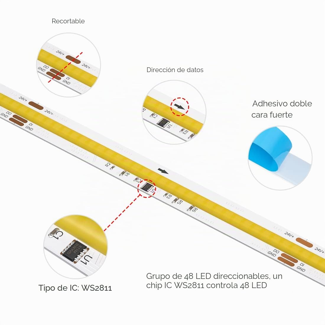 BTF-LIGHTING FCOB SPI CCT Tira de LED flexible de alta densidad WS2811 IC regulable Chasing 3000-6000K Tira de LED 5M 576LEDs/m 10W/M DC24V IP30 No impermeable (No contiene controlador y alimentación)