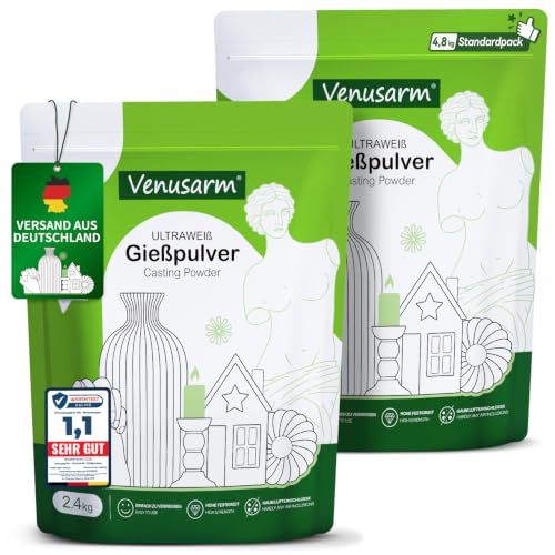Venusarm Keramik Gießpulver Weiß 4 8kg [TESTSIEGER] Gips zum Gießen Natürlicher Reliefgießpulver Lufthärtend und Geruchslos Giesspulver Weiss für Silikonformen Gießformen Gießmasse Weiß Ultra
