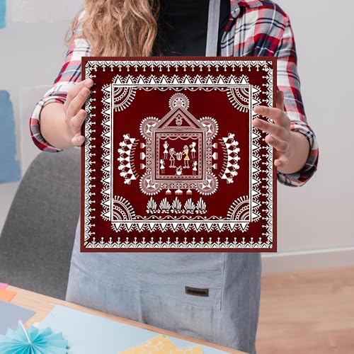 Image of PAINTINGMANTRA Marriage and Festival Celebration Warli Painting, Traditional Indian Maharashtra Warli Tribal Folk Wall Painting for Living Room, Home and Office Decor Set of 2, 12x12 inch