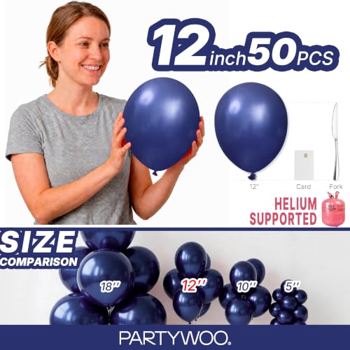 Image of PartyWoo Navy Blue Balloons 50pcs Dark Blue Latex Helium Balloons 12 Inch | Graduation New Year Wedding Sports Theme Boy Baby Shower Men Birthday Bachelorette Party Decorations Blue-Z90