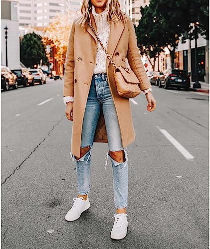 xxxiticat Women's Double Breasted Peacoat Wool Notched Lapel Trench Coat Winter Mid Length Long Jacket Overcoat3