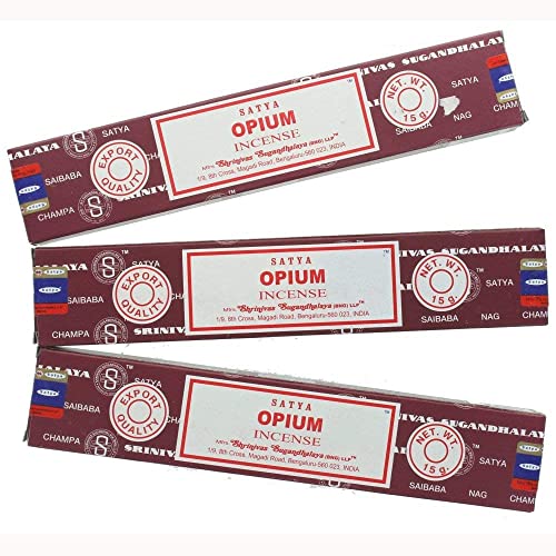 Satya Nag Champa Opium Lot de 3 paquets de bâtonnets d'encens