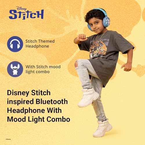 Image of Disney Stitch Bluetooth Headphones with Mood Light Gift Set for Kids | Soft Padded Foldable Swivel Cups | Safe 85dB Vol Limit | | Aux Input | 22H Playtime | Perfect for Boys & Girls, Ages 5-16