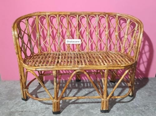 Traditional Indian Furniture Pieces 12 CRAFTCANE Bamboo Cane Two-Seater Sofa with Cushions, Indoor Outdo...