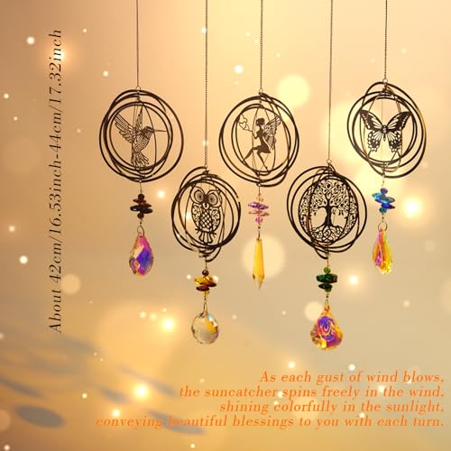 Sun Catcher Crystal Wind Chime, Pack of 5 Tree Owls Hummingbird Butterfly Fairy Crystal Pendant Decoration - Image 2