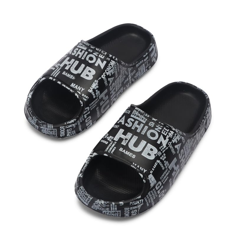 AARJU Printed Text Design Chunky Flip-Flops For Kids | Comfortable Rubber Sole | Non-Slip Material |(Black) (B0CFFJVFM1) Amazon Price History, Amazon Price Tracker
