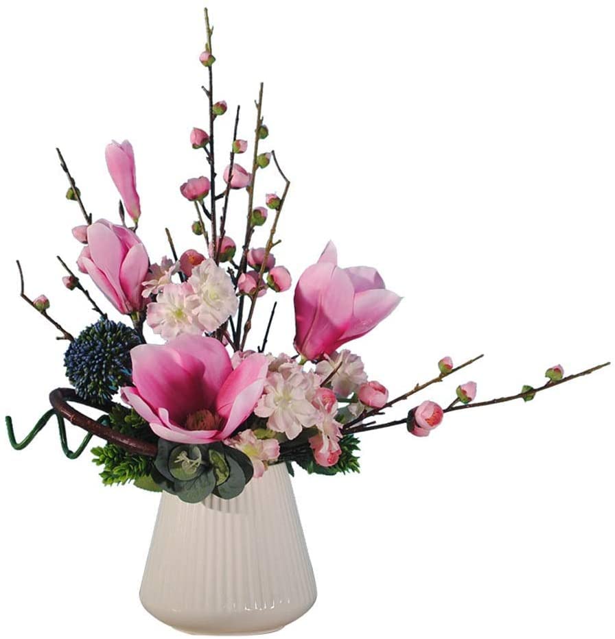 MEIZHITU Arreglos Florales Flores Artificiales Hortensia Orquídea Seda Rosa Hortensia Ramo En Maceta Florero De Cerámica Flor Falsa Decoración De Flores Secas Centro de Flores Cementerio