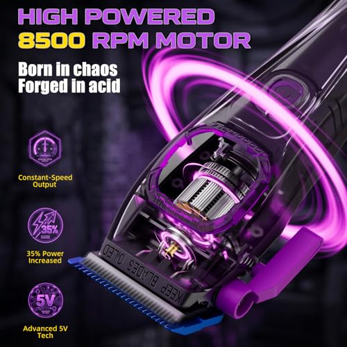 Image of SUPRENT Professional Hair Clippers for Men - Cordless Barber Clippers & Zero-gapped Trimmer Set, High Speed Motor Haircutting Kit Blue Titanium-Coated Blades (Purple + Black)
