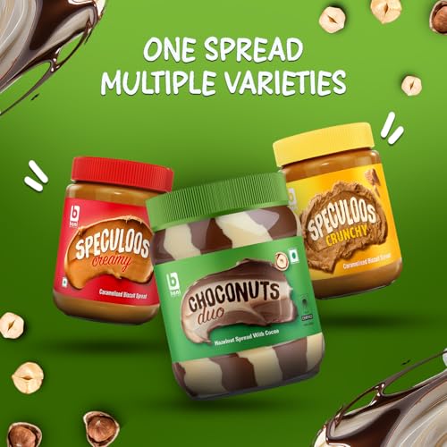 Image of BONI Choconuts Duo Hazelnut Chocolate Spread with Cocoa 400g | Belgian Style Chocolate Hazelnut Spread | Smooth & Creamy Dessert Spread for Bread, Pancakes & waffles