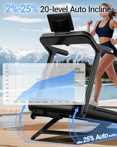 Image of Foldable Treadmill with 2%-25% Auto Incline, Heavy Duty Treadmills for Home, 4.0HP Quiet Brushless, 400LB Weight Capacity, 9.5MPH Max Speed, 55 inchx18 inch Extra-Wide Running Area with Handle