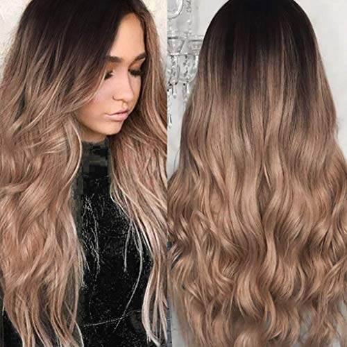 ATAYOU® 24 Zoll Ombre Braun Damen Perücke Schwarze Wurzel Haar Perücke Hitzebeständige Synthetische Frauen Cosplay Kostüm Tägliches Kleid Perücke Enthalten 1 Perücke Kappe Cover