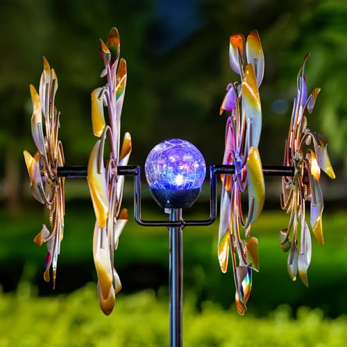 Image of Solar Wind Spinners for Yard and Garden - 360 Metal Large Wind Sculptures Outdoor Clearance Kinetic Windmills with 4 Layer Jeweled Blades for Patio, Lawn Garden Decoration - 54Inch