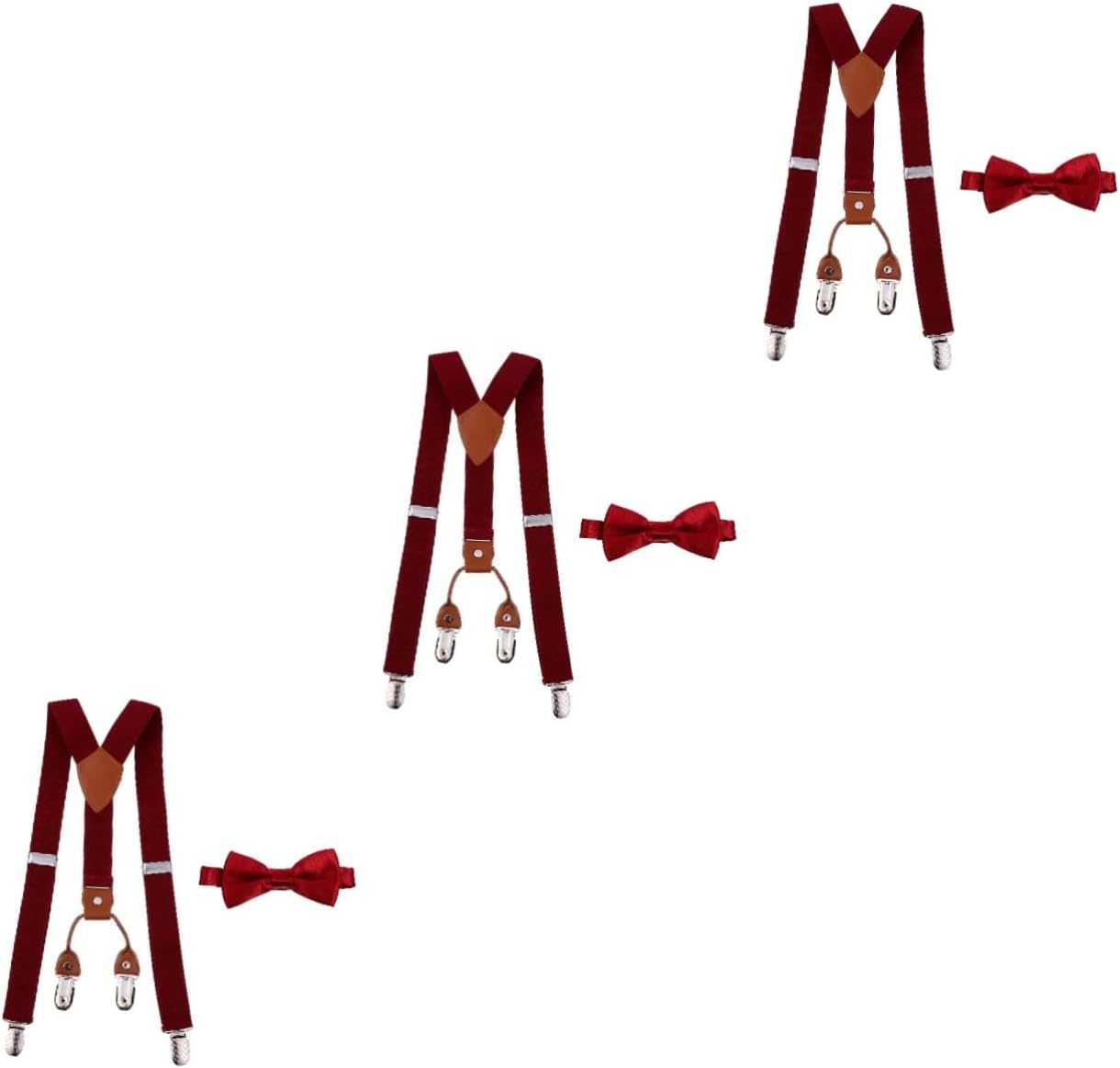 LIFKOME 3 Sets Boys Suspenders Bow Tie Kit Elastic Back Clips for Toddlers Kids Party Suspenders Set