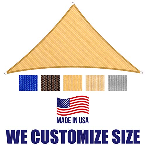 HOMA 6' x 10' x 12' Sand Sun Shade Sail Triangle Canopy, 95% UV Blockage Awning Shelter Fabric Cloth Screen for Patio Outdoor Backyard - Heavy Duty Commercial Grade (Custom Size - Made in USA)
