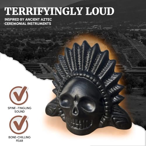 Authentic Aztec Death Whistle, Up to 125+ Decibels Screams Creepy Human Sounding Whistle for Halloween, Unique Skull Design (Black)