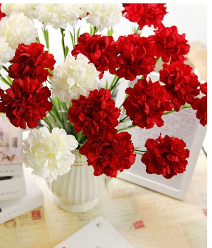 Mazzi Di Garofani Artificiali 27.9 Cm - 10 Steli Con Fiori Di Seta UV Resistant - Piante Finte Per Matrimoni E Casa (Rosso)