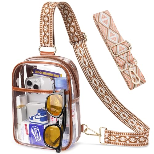 Image of 3 Pockets Clear Bag for Stadium Events with 2 Long Straps Sling Backpack Fanny Pack Concert Crossbody Purses for Women
