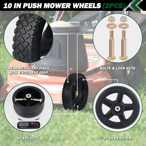 image for CheeMuii 10 Inch Lawn Mower Wheels 2 Pack 10