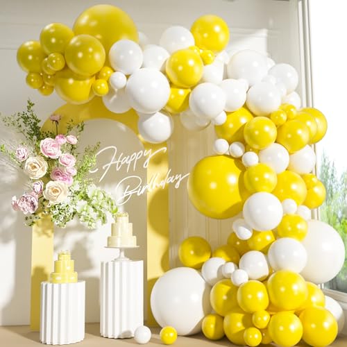 110pcs Yellow and White Balloons Garland Arch Kit 18/12/10/5 Inch White Yellow Latex Balloons for Gender Reveal Baby Shower Sunflower & Bee Theme Easter Birthday Party Decor
