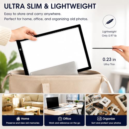 Image of A4 Slide Viewer Light Box, Ultra-Thin LED Light Pad with 3 Adjustable Brightness, USB-C Powered Backlight for Viewing, Scanning and Digitizing 35mm Slides & Film Negatives