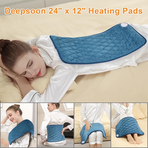 Image of Deepsoon Heating Pad,Electric Heating Pads for Back,Neck,Moist Heating Pad for Abdomen Shoulder Knee Legs,Dry /Moist Heat&Auto Shut Off,Mother's Day Birthday for Men and Women,Weighted Blue,24x12 Inch