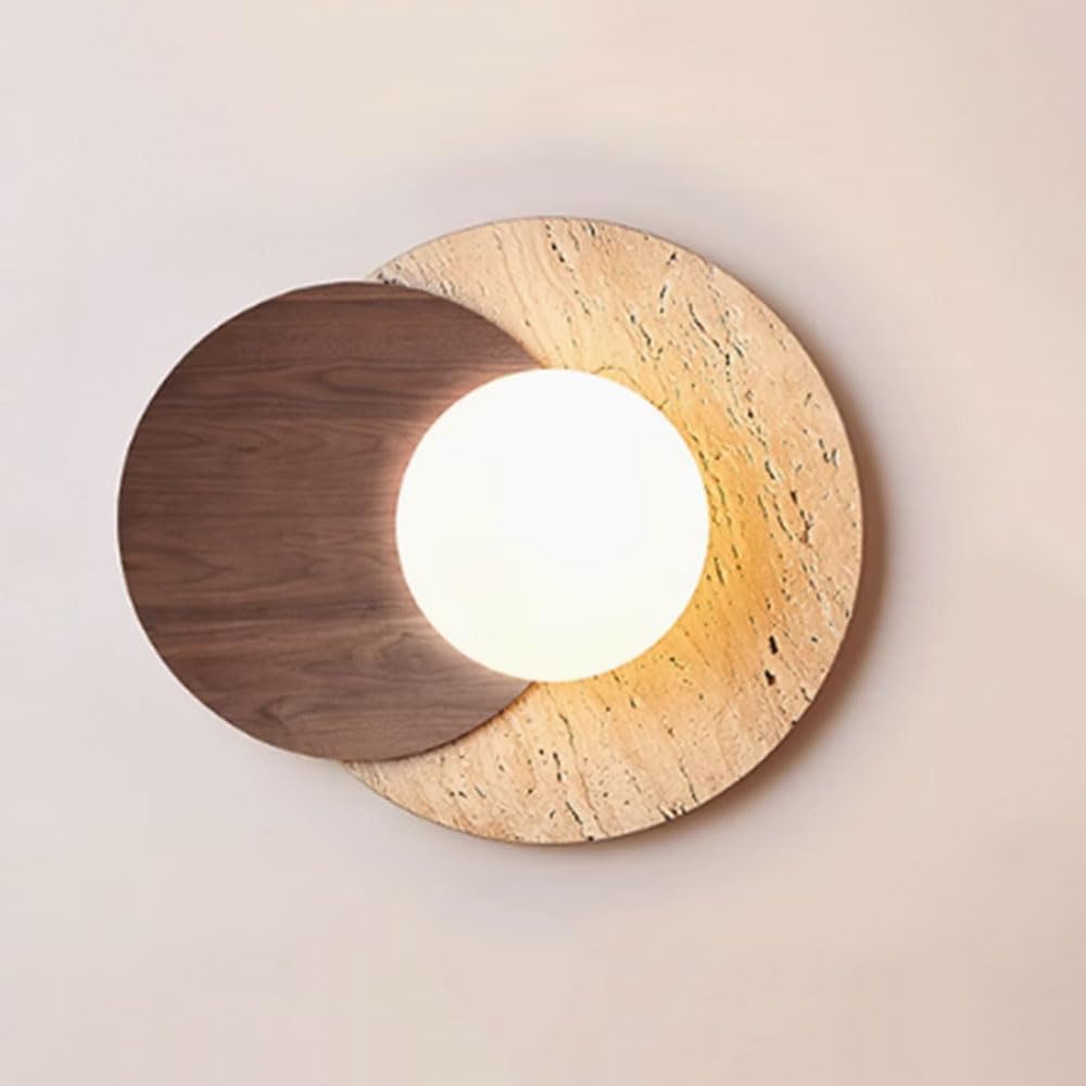 TCHAUSGZUS Wood Wall Sconce Beige Travertine Indoor Lighting Fixture for Bedroom, Living Room, and Dining(Brown)