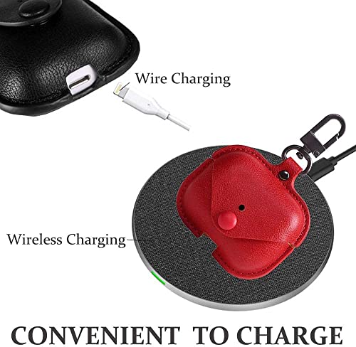 Image of Genuine Leather Case Compatible with AirPods Pro 3rd Gen (2025), VOMA Protective Cover for Apple AirPods Pro 3 Wireless Charging Case with Keychain and Snap Lock Red