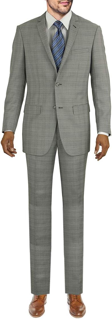 Marzzotti Eleganz Men's Modern Fit Two Button Suit (40 Regular US / 50 Regular EU, Gray)