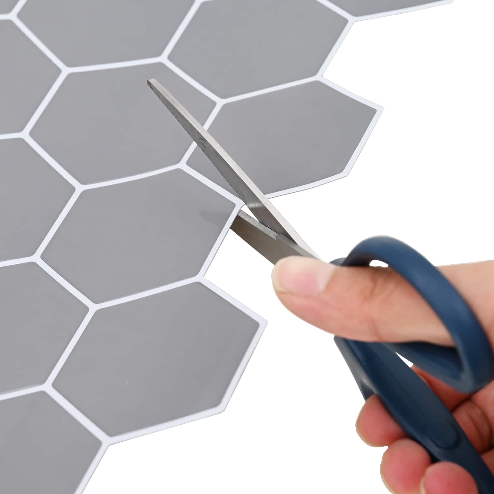 Sechseckige Fliese 10 Stk Grau 30x30cm Polyurethan PET | Selbstklebend, zuschneidbar, für Küche und Bad, pflegeleicht mit feuchtem Tuch