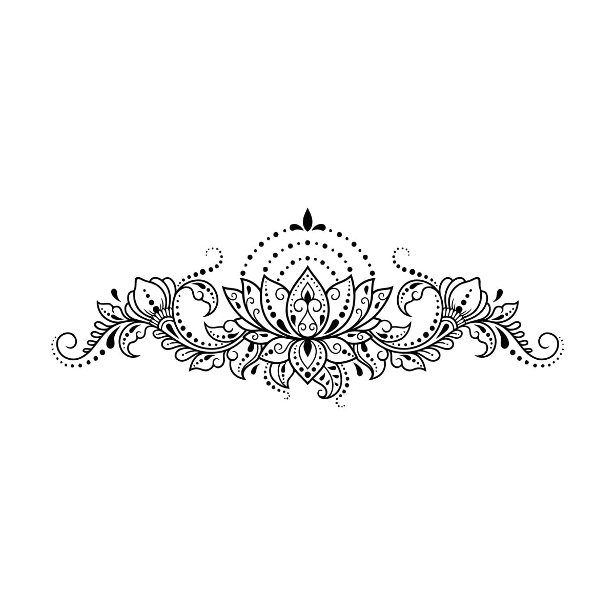 Lotus Flower Ornament Buddhism Yoga Mehendi Wall Decals 31.5x78.8cm Can Modify and add Information Large Black
