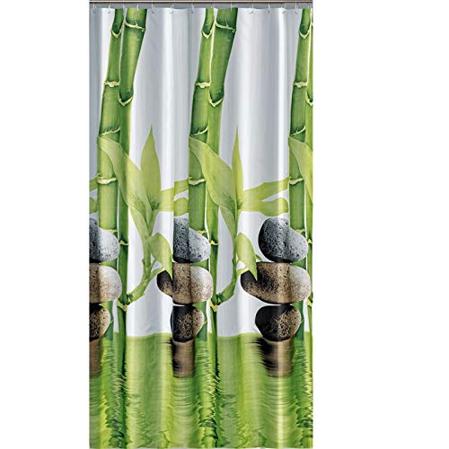 EDLER Textil Duschvorhang 120 x 200 cm "Bambus mit Stein" Grün Weiß inkl.Ringe Cover