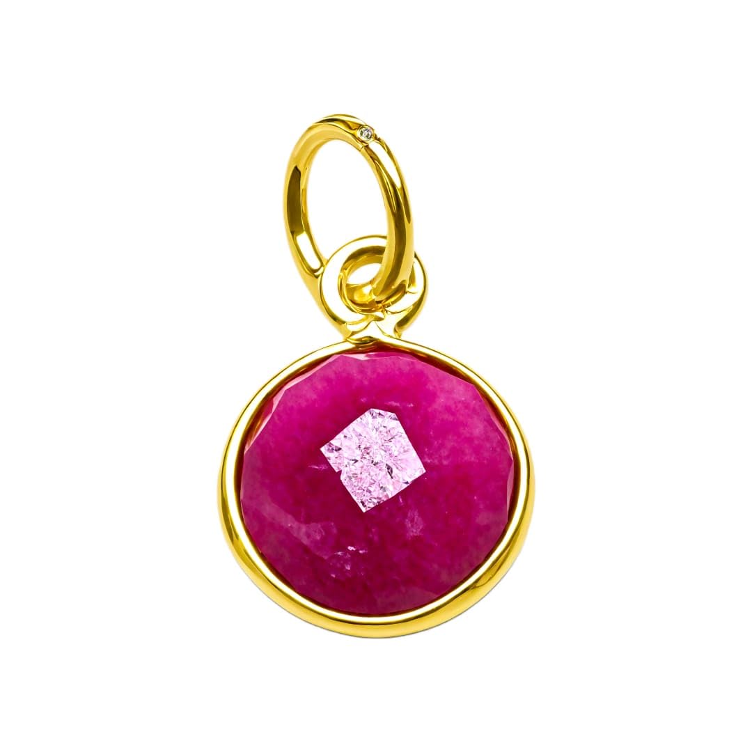 Charms And Spells Dyed Ruby Connector Pendant, 14K Gold Finish, Ruby Choker Pendant, Birthstone Connector Tiny, Perfect Idea, For Jewelry Making (Sold