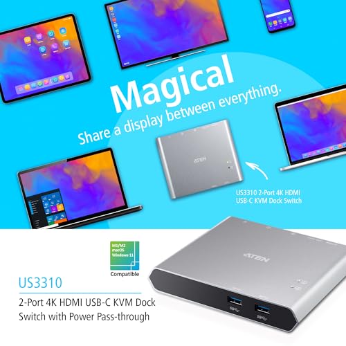 Interruptor USB-C Aten con carga pass-through de 100W y 4 puertos USB para smartphone 6