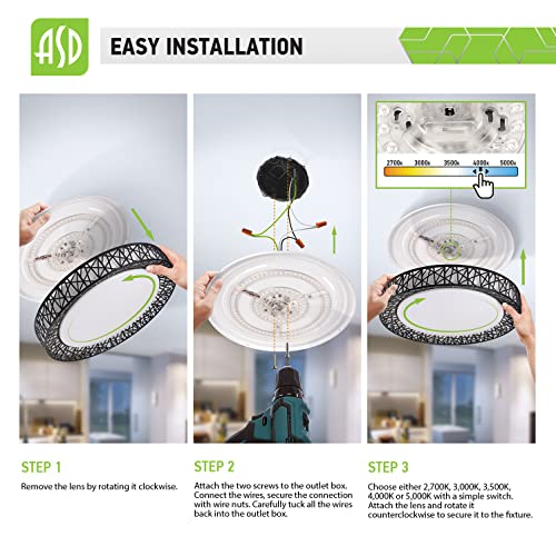 Asd 20 Inch Led Flush Mount Ceiling Light, Dimmable Close To Ceiling Light Fixtures, 42W 2475Lm 2700-5000K 5Cct Adjustable, Modern Ceiling Lamp For Kitchen, Bedroom, Bathroom & Hallway, Etl Listed #TOP6