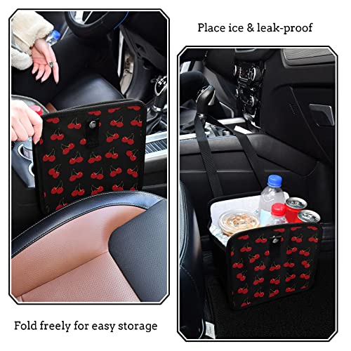 Image of Red Cherry Car Trash Can, Foldable Hanging Car Trash Bag, Small Waterproof Car Accessories Garbage Bin