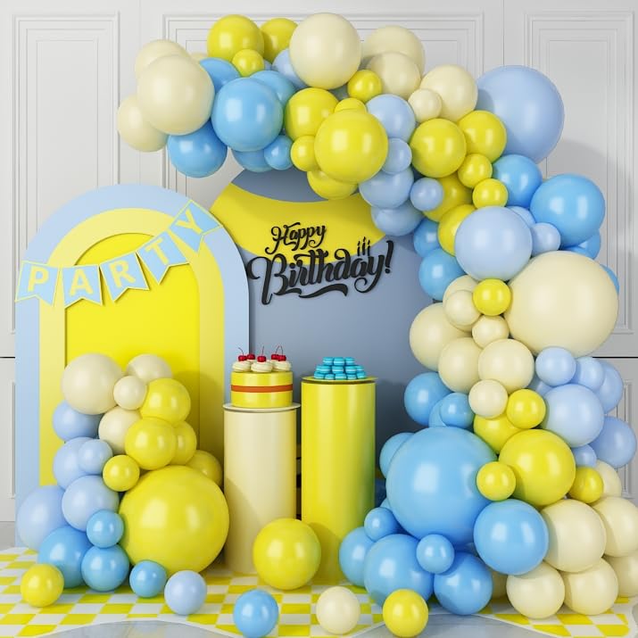 FunHot Blue Yellow Balloon Garland Arch Kit, Light Blue and Yellow Latex Balloons Large Maca Party Balloons for Kids Birthday Baby Shower Wedding