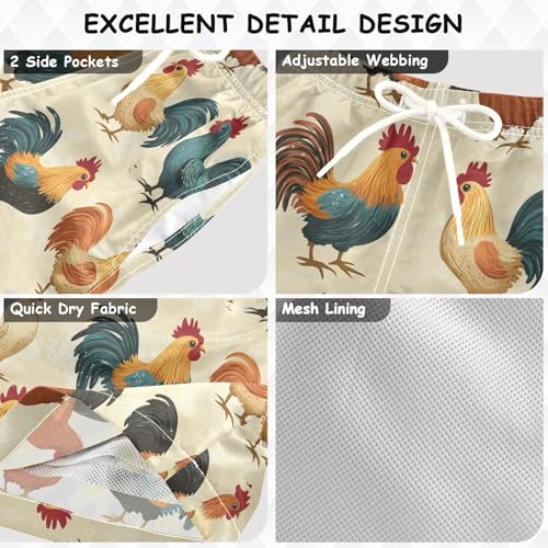 Pigsaly Boys Swim Trunks Cartoon Rooster Various Boys Board Shorts Swimsuit Swimwear Summer Bathing Suit XS Multicolor3