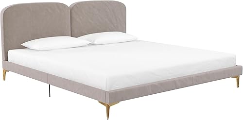 CosmoLiving by Cosmopolitan Cama tapizada Coco, King, terciopelo gris pardo