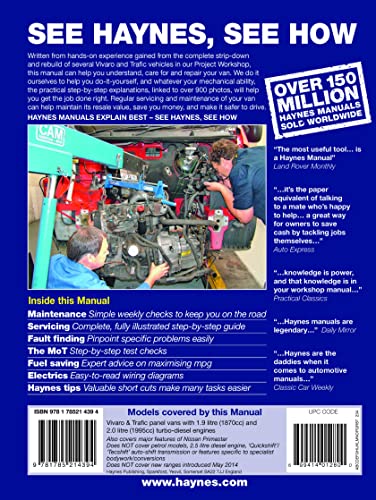 Vauxhall/Opel Vivaro & Renault Trafic Diesel (May ’01 to Apr ’14 (Y to 14 reg)